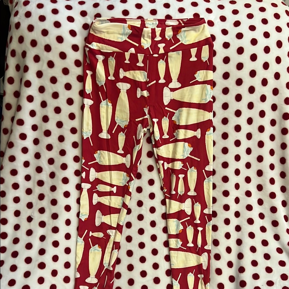 LuLaRoe OS Red and Cream Patterned Bottoms